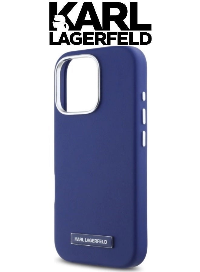 CG MOBILE iPhone 16 Pro Max case with a leather exterior and velvet interior. iphone 16 pro max back cover supports wireless charging (MagSafe). It's a durable, shock-resistant iphone 16 pro max cover. cover iphone 16 pro max features an elegant French design and is certified in partnership with KARL LAGERFELD & CG Mobile. Navy blue - Image 5